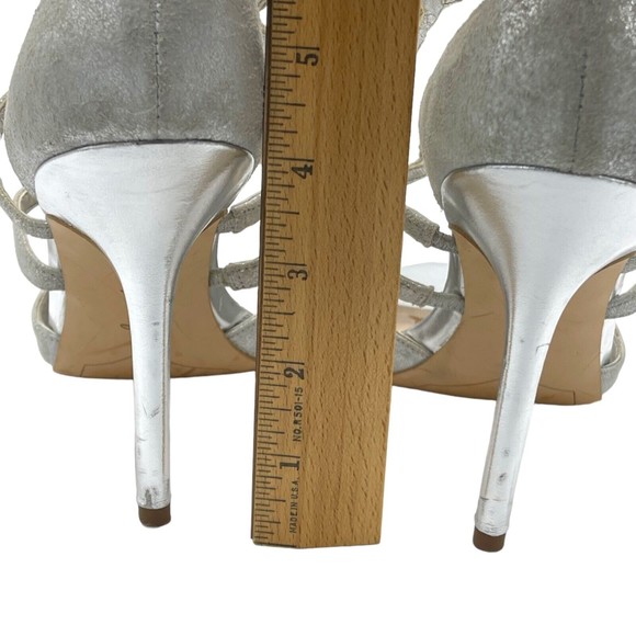 Sam Edelman Aeryn Leather Sandal Silver Strappy Stiletto  Heels Women Size 9 - Picture 6 of 15